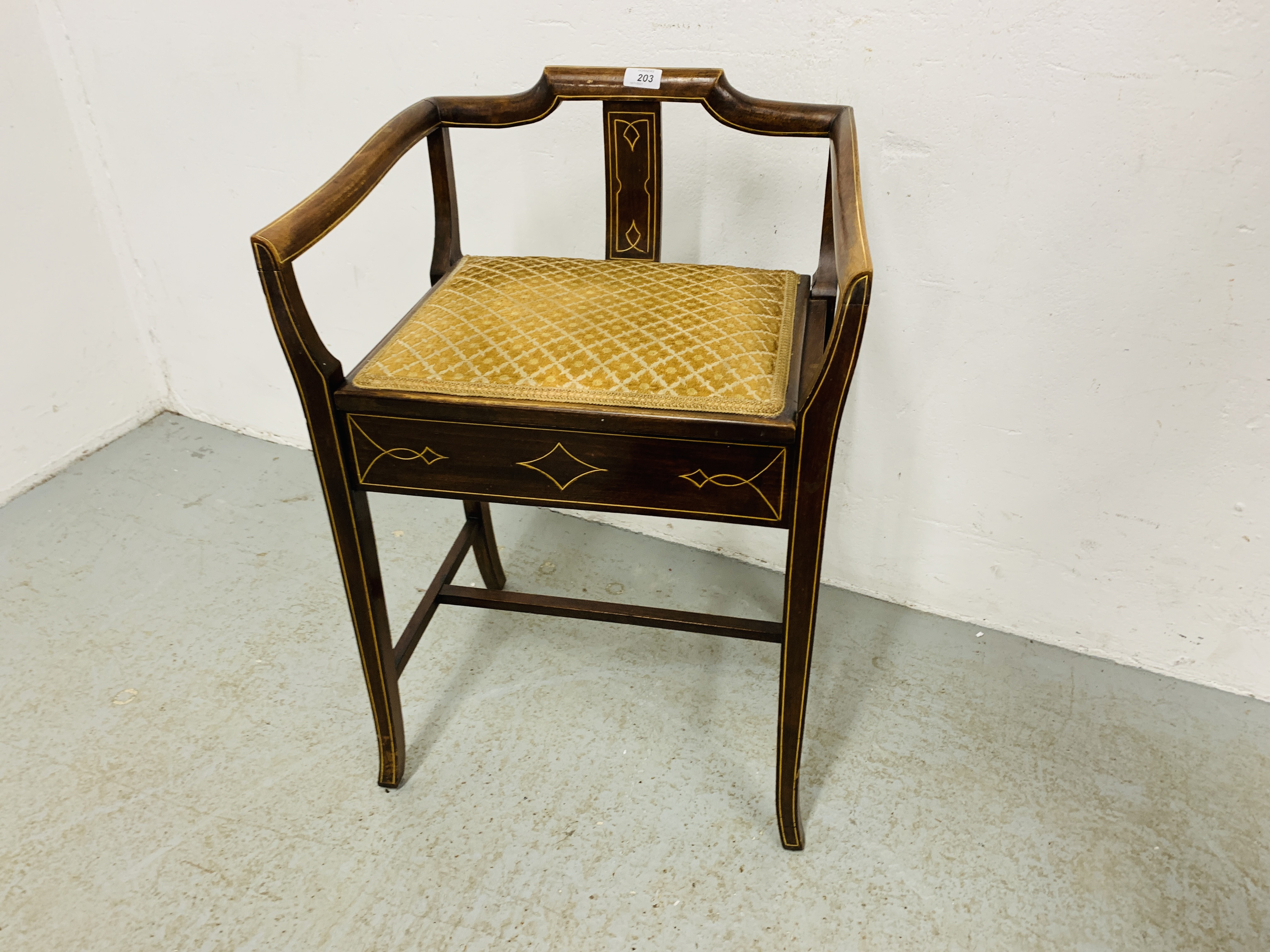 EDWARDIAN MAHOGANY INLAID MUSIC STOOL