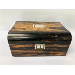 A C19TH COROMANDEL WOOD JEWELLERY BOX, WIDTH 30CM,