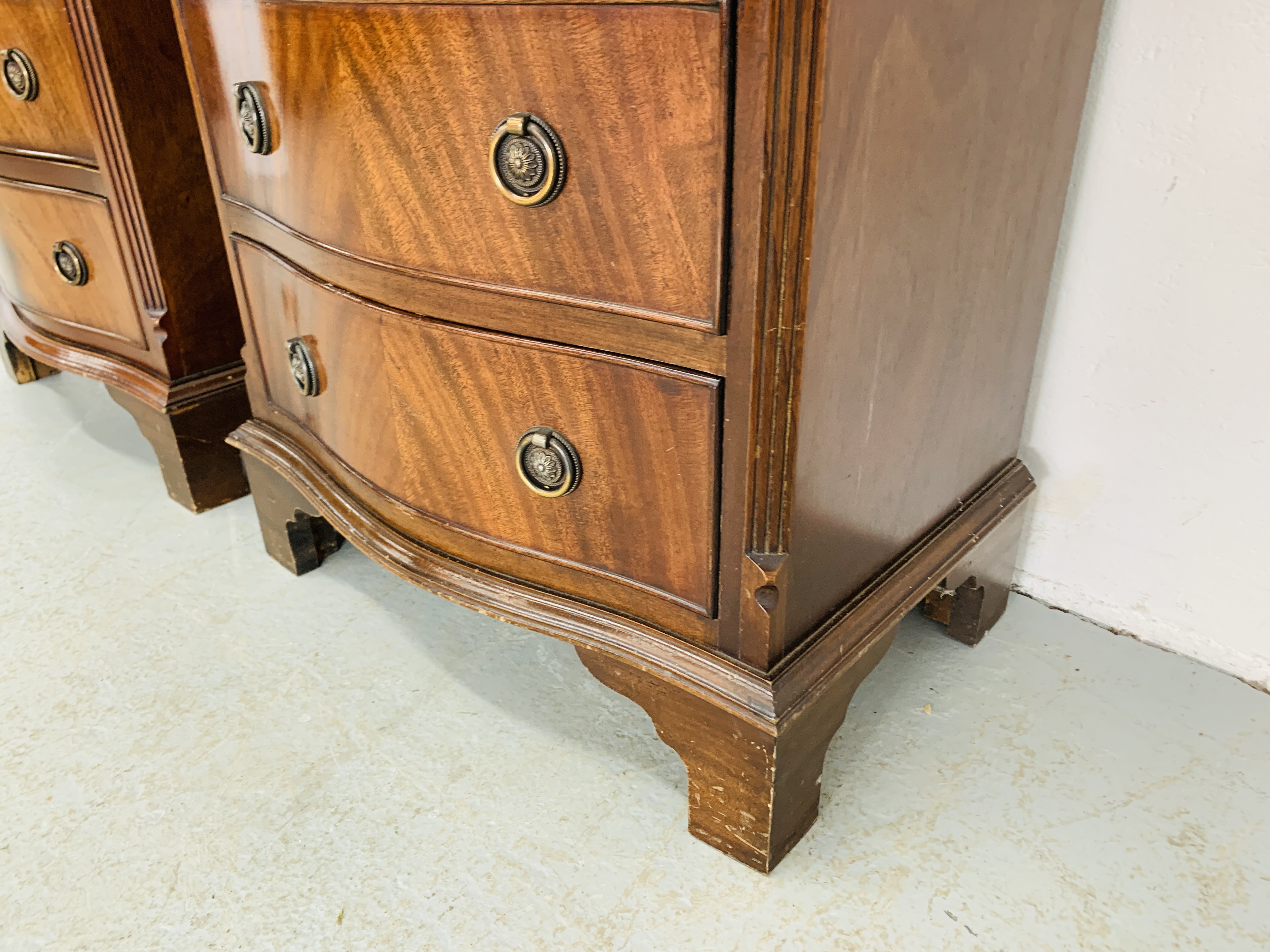 PAIR OF FLAME MAHOGANY FOUR DRAWER CHESTS - W 49CM. D 36CM. H 70CM. - Image 7 of 10