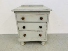 SHABBY CHIC THREE DRAWER PAINTED CHEST W 66CM, D 48CM,