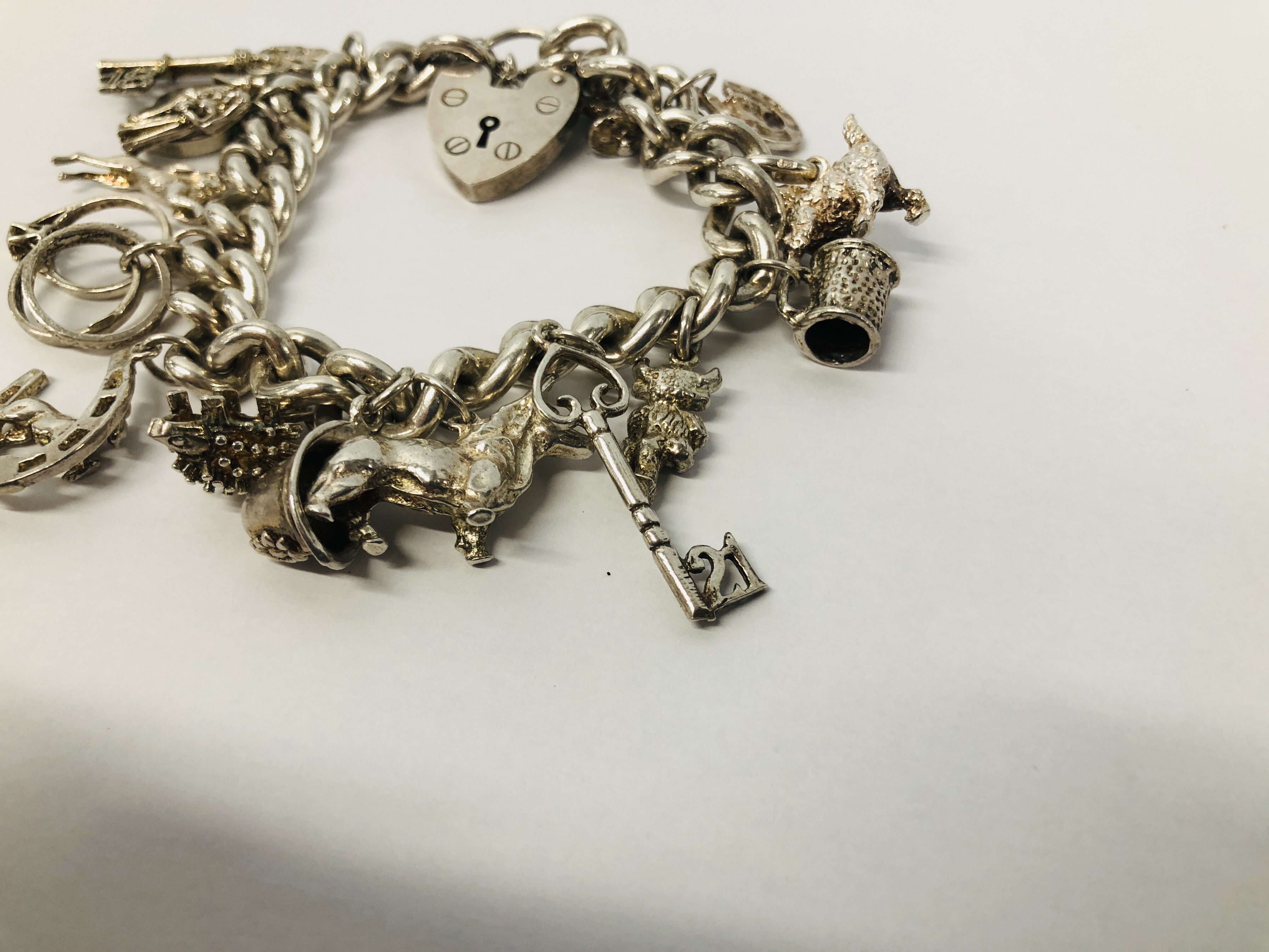 SILVER CHARM BRACELET (15 CHARMS ATTACHED) - Image 6 of 8