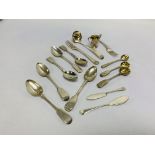 A MINIATURE SILVER TROPHY CUP, 2 SILVER BUTTER KNIVES,