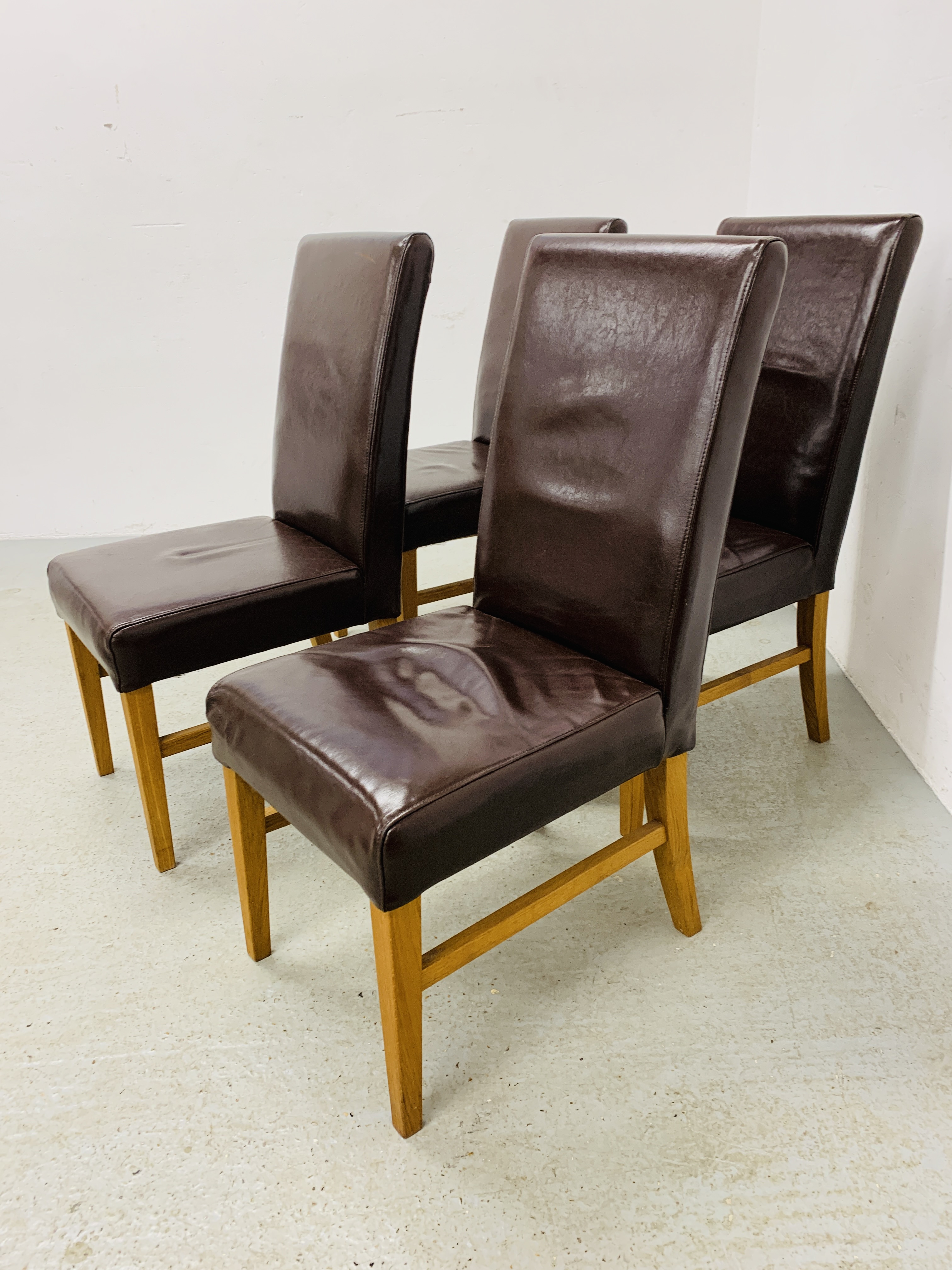 SET OF 4 BROWN FAUX LEATHER DINING CHAIRS - Image 6 of 7