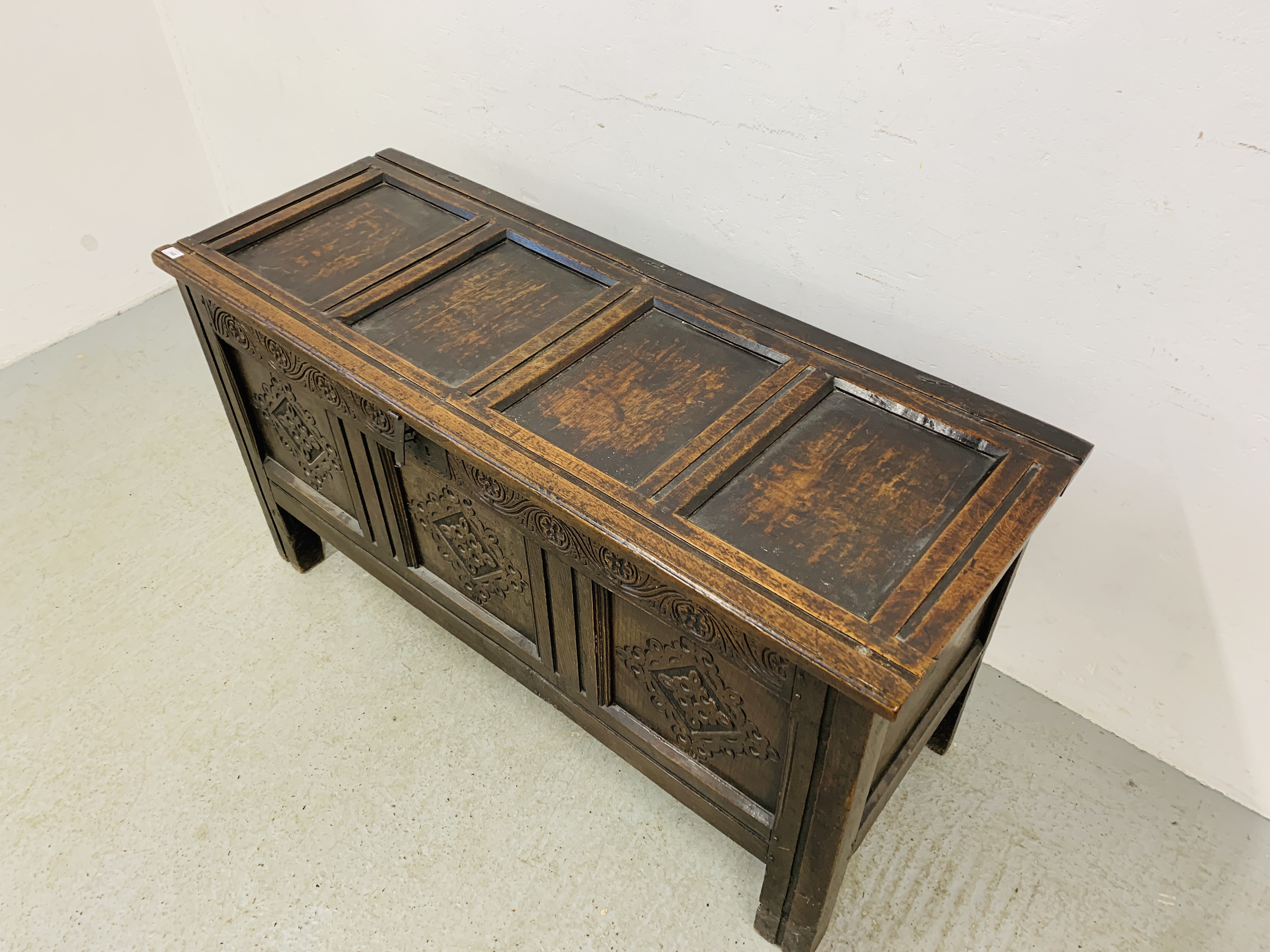 A LATE C17TH OAK COFFER, - Image 3 of 17