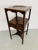 PERIOD MAHOGANY SINGLE DRAWER WASH / NIGHT STAND - W 33CM. D 33CM. H 76CM.