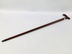 HARDWOOD CHINESE WALKING STICK WITH SILVER INLAY