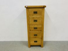 MODERN LIGHT OAK FINISH FIVE DRAWER TOWER CHEST - W 55CM. D 40CM. H 130CM.