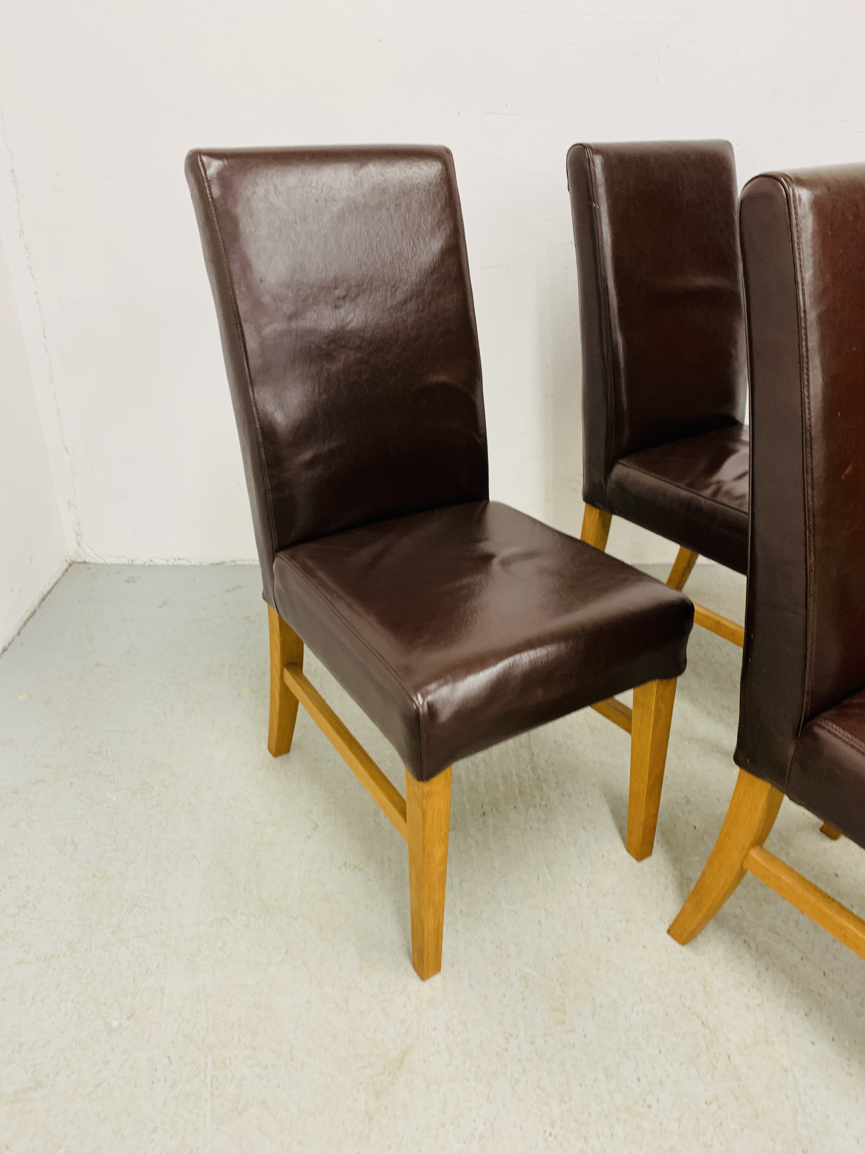 SET OF 4 BROWN FAUX LEATHER DINING CHAIRS - Image 2 of 7