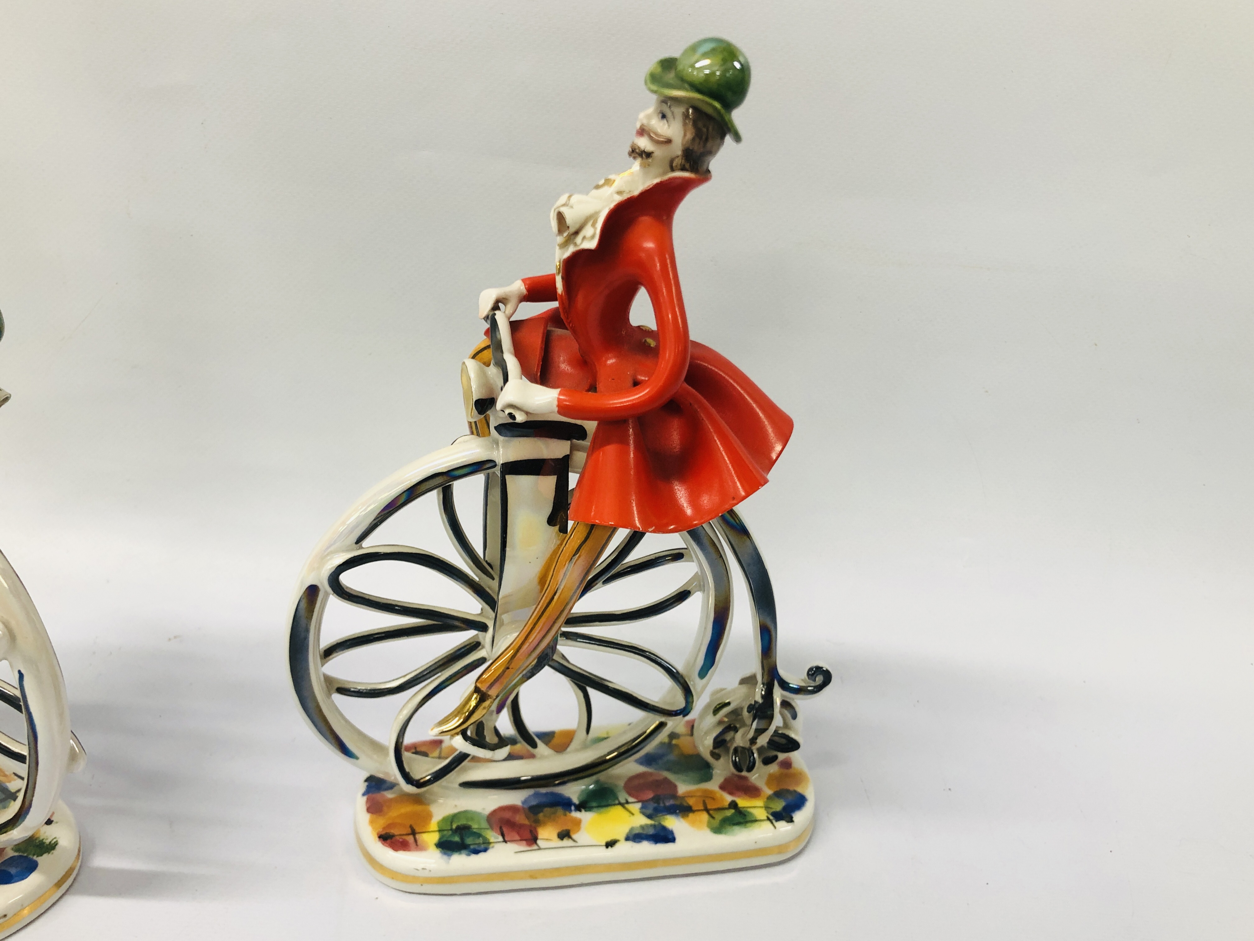 PAIR OF ITALIAN ORNAMENTS "LADY'S UPON PENNY FARTHINGS" H 24CM ALONG WITH A FIGURED CABINET - Image 9 of 10