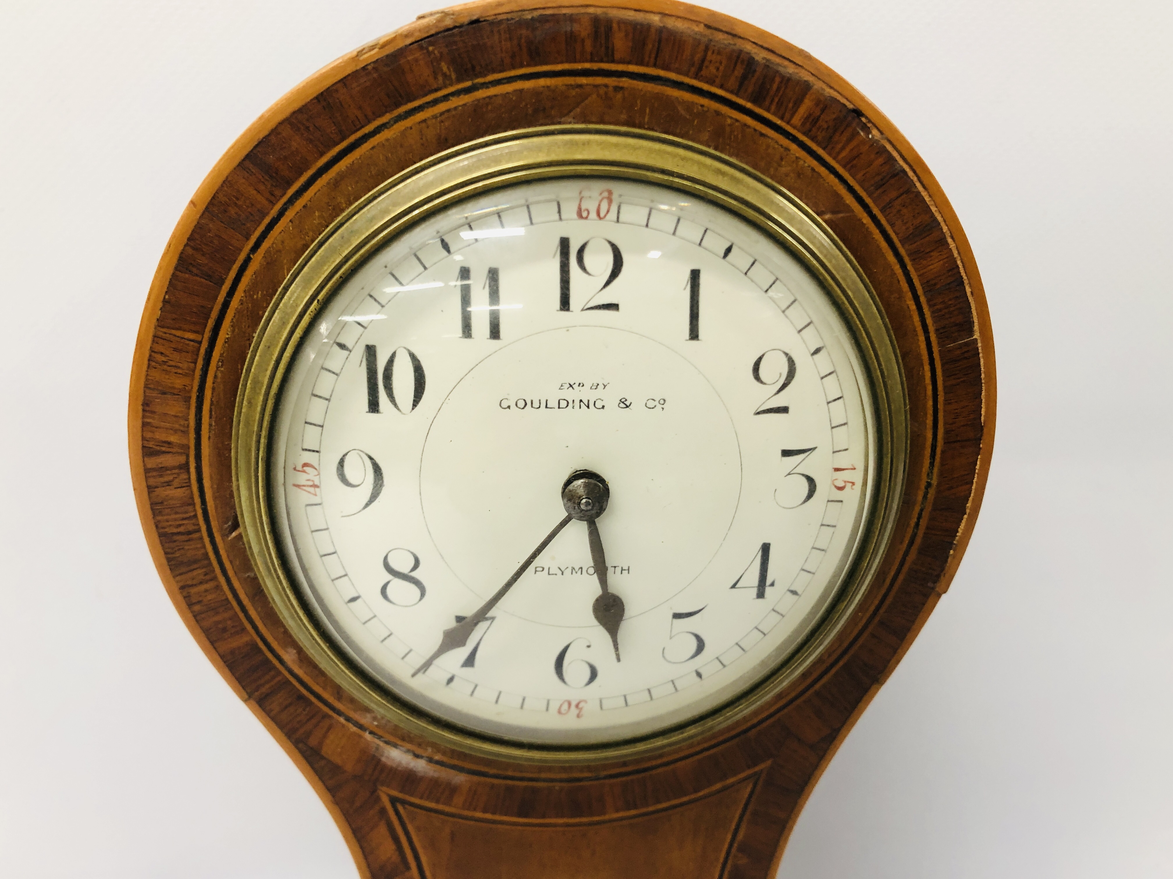 EDWARDIAN MAHOGANY INLAID 8 DAY BALLOON MANTEL CLOCK BY "GOULDING & CO. PLYMOUTH" - H 28CM. - Image 2 of 6