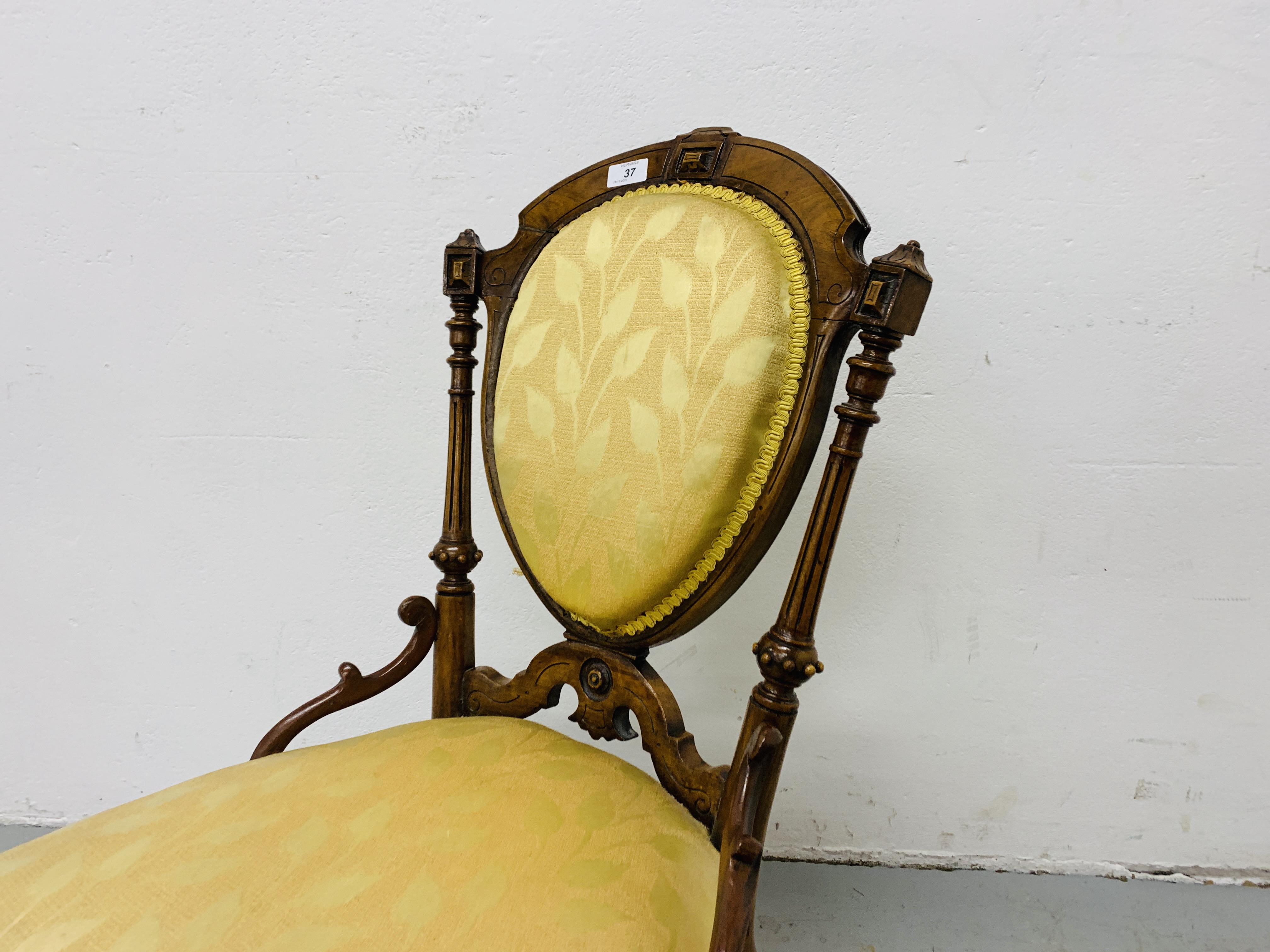 VICTORIAN ORNATE WALNUT NURSING CHAIR, WITH GOLD UPHOLSTERED SEAT AND BACK - H 85CM. - Image 2 of 9