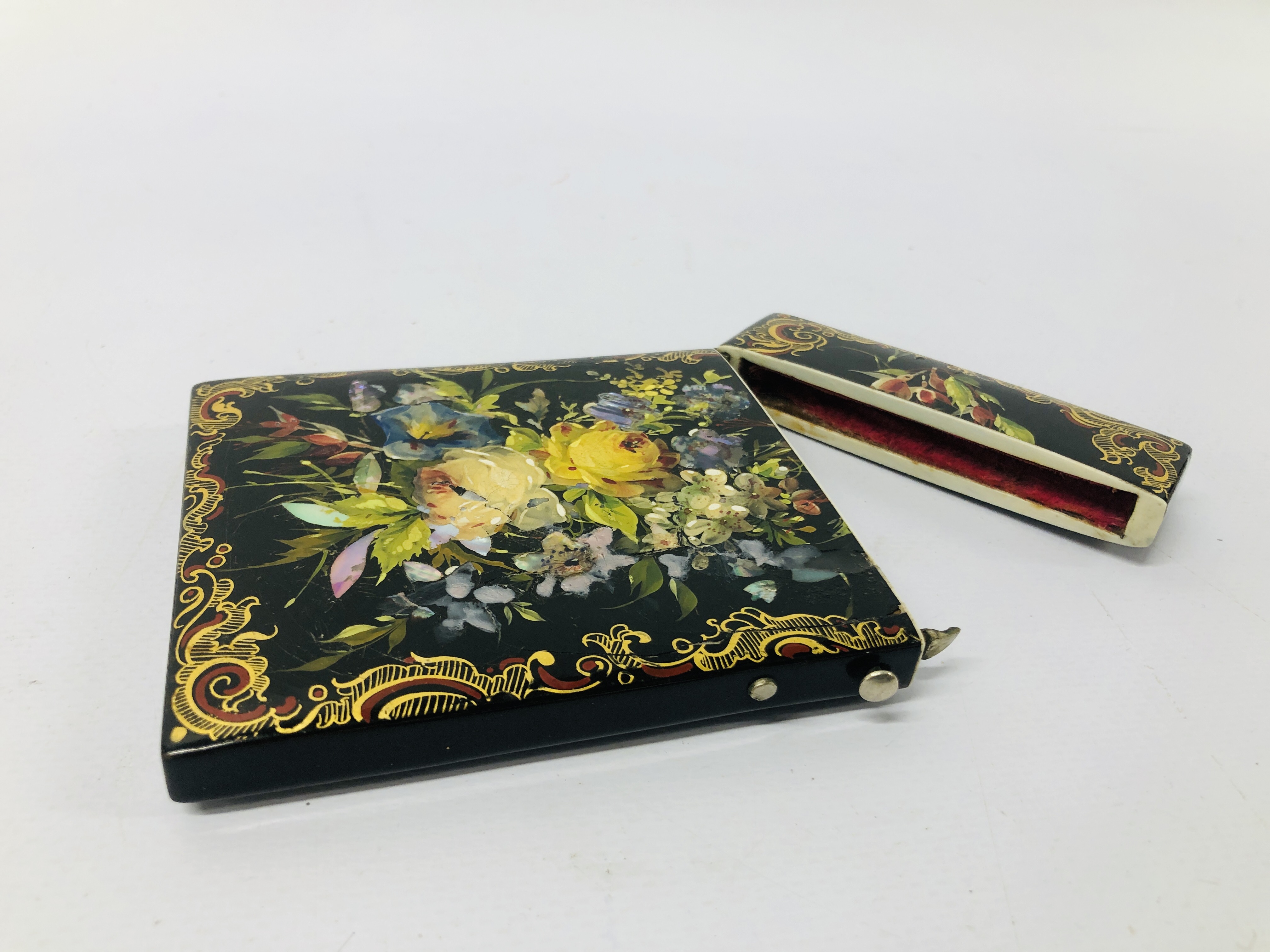 2 X VICTORIAN PAPIER MACHE CARD CASES BEAUTIFULLY DECORATED WITH HAND PAINTING MOTHER OF PEARL - Image 7 of 7