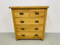 MODERN LIGHT OAK FINISH TWO OVER THREE DRAWER CHEST - W 100CM. D 47CM. H 110CM.