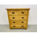 MODERN LIGHT OAK FINISH TWO OVER THREE DRAWER CHEST - W 100CM. D 47CM. H 110CM.