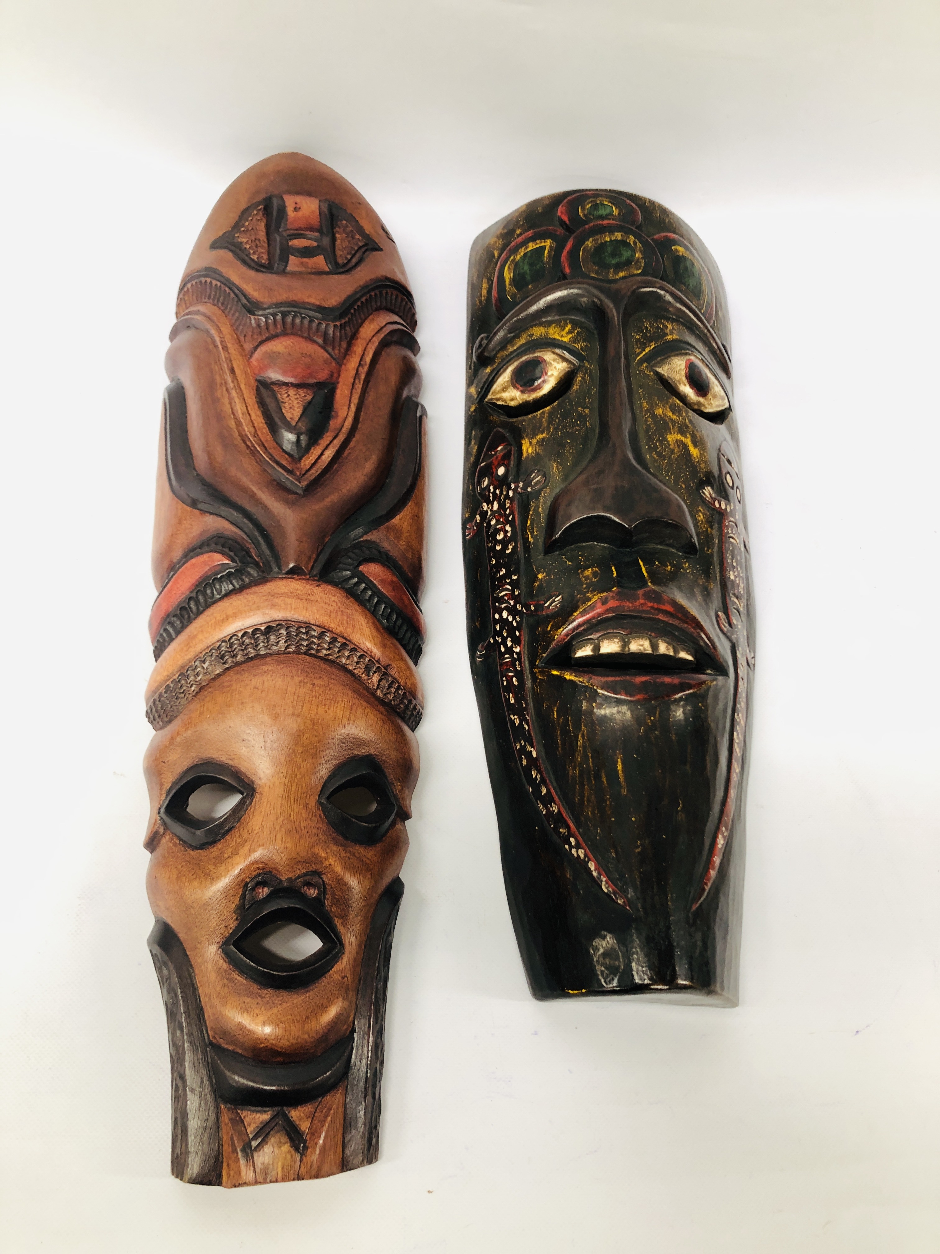 2 HARDWOOD AFRICAN TRIBAL REPRODUCTION WALL MASKS - Image 2 of 6
