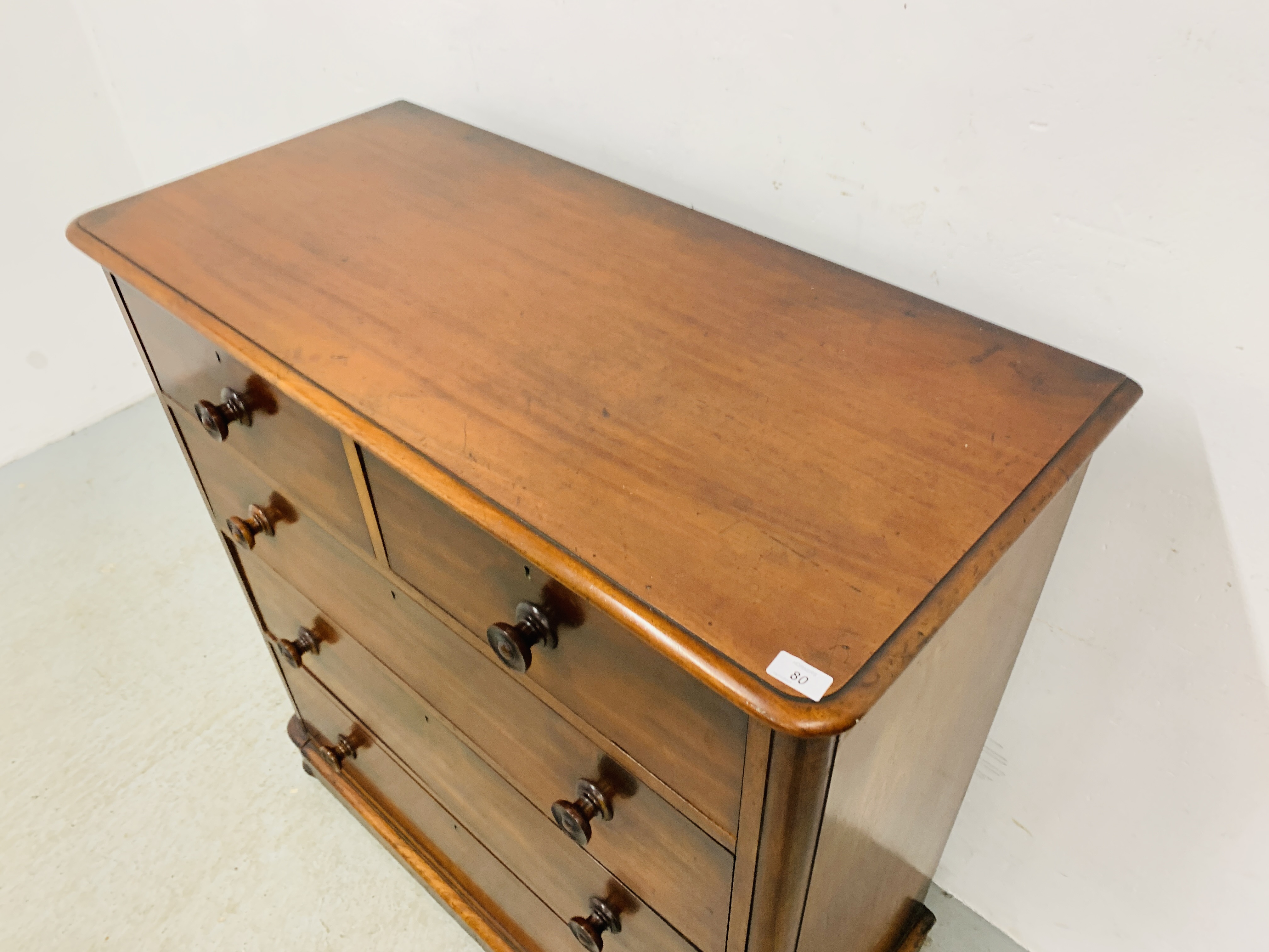 VICTORIAN MAHOGANY TWO OVER THREE DRAWER CHEST WITH TURNED HANDLES - W 106CM. D 50CM. H 112CM. - Image 5 of 10