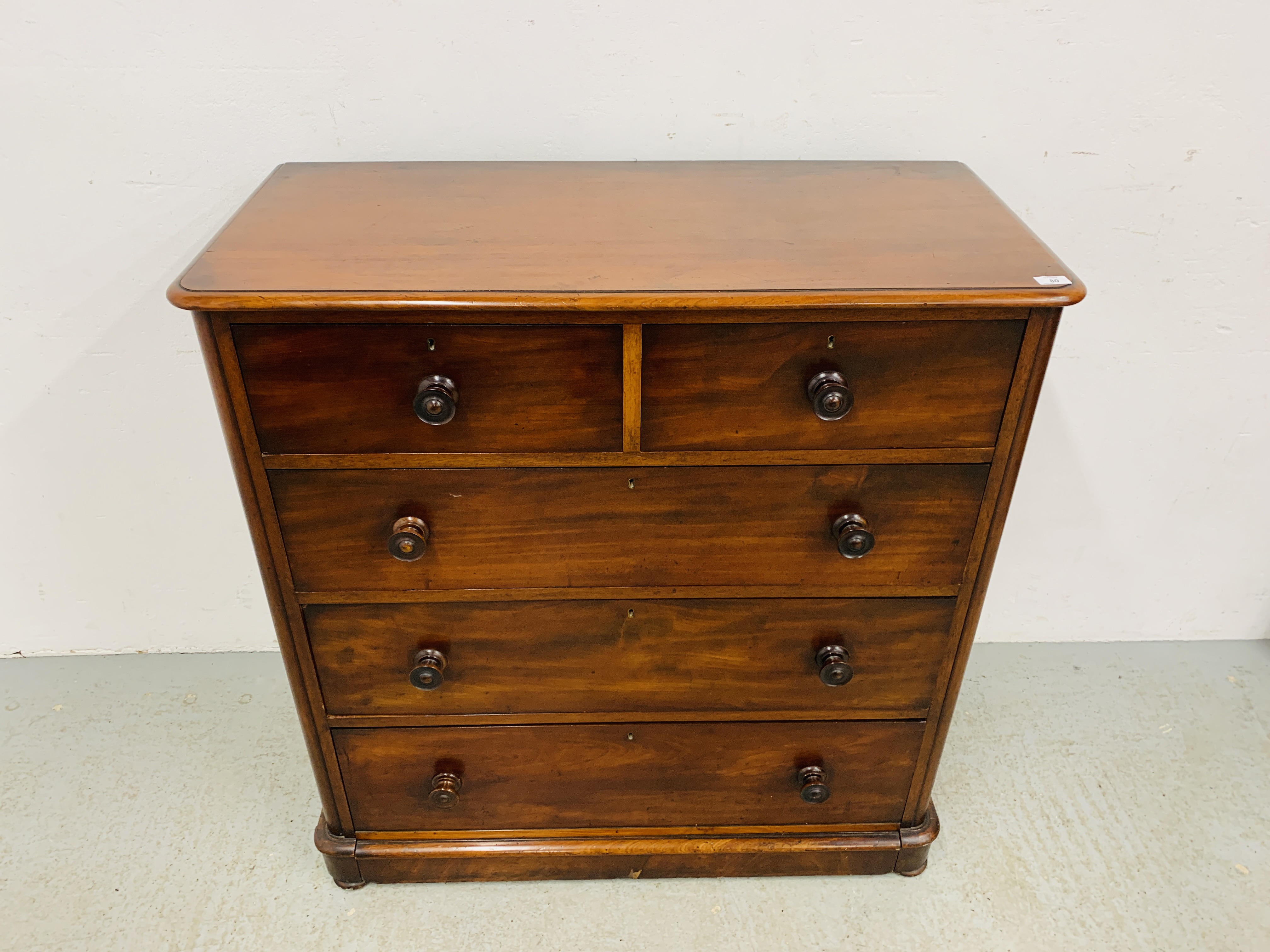 VICTORIAN MAHOGANY TWO OVER THREE DRAWER CHEST WITH TURNED HANDLES - W 106CM. D 50CM. H 112CM. - Image 2 of 10
