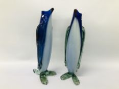 A PAIR OF STUDIO GLASS PENGUINS HEIGHT 31CM