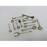 A GROUP OF 10 VARIOUS SILVER MUSTARD AND SALT SPOONS,