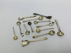 A GROUP OF 10 VARIOUS SILVER MUSTARD AND SALT SPOONS,