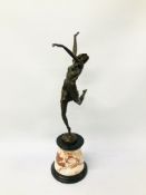 AN ART DECO BRONZE FIGURINE ON A MARBLE BASE BEARING SIGNATURE B. ZACH - H 64CM.