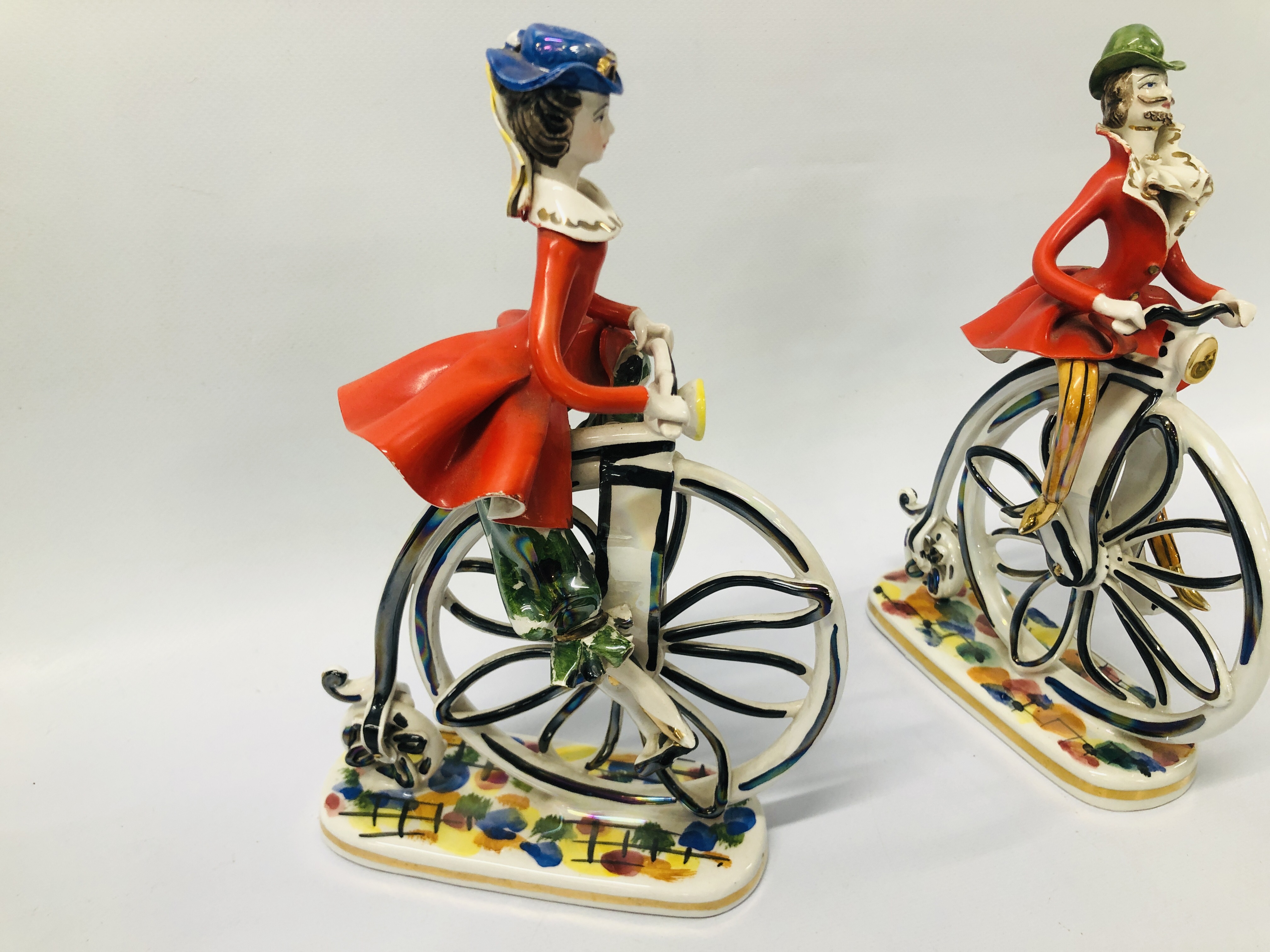 PAIR OF ITALIAN ORNAMENTS "LADY'S UPON PENNY FARTHINGS" H 24CM ALONG WITH A FIGURED CABINET - Image 8 of 10