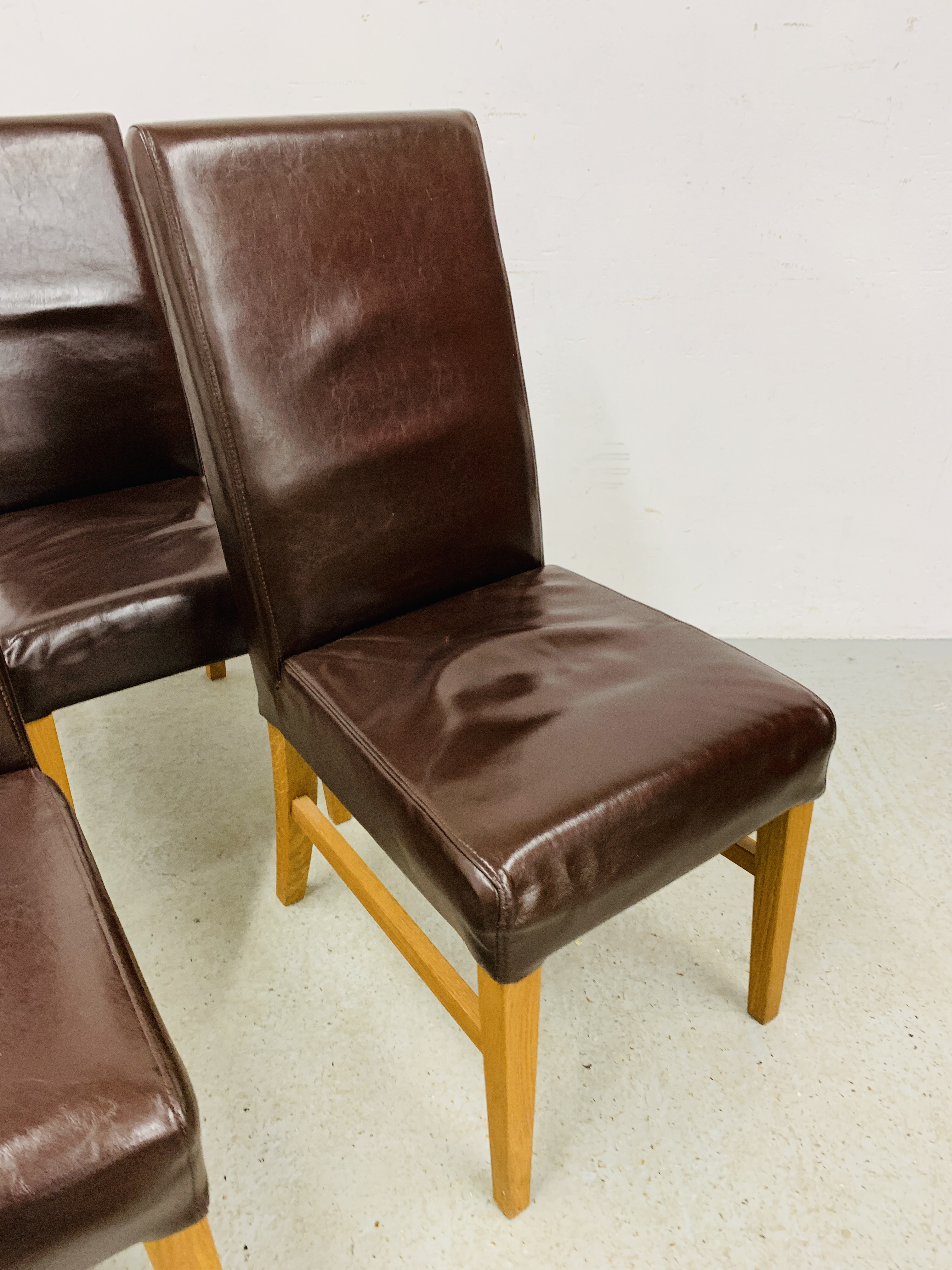 SET OF 4 BROWN FAUX LEATHER DINING CHAIRS - Image 4 of 7