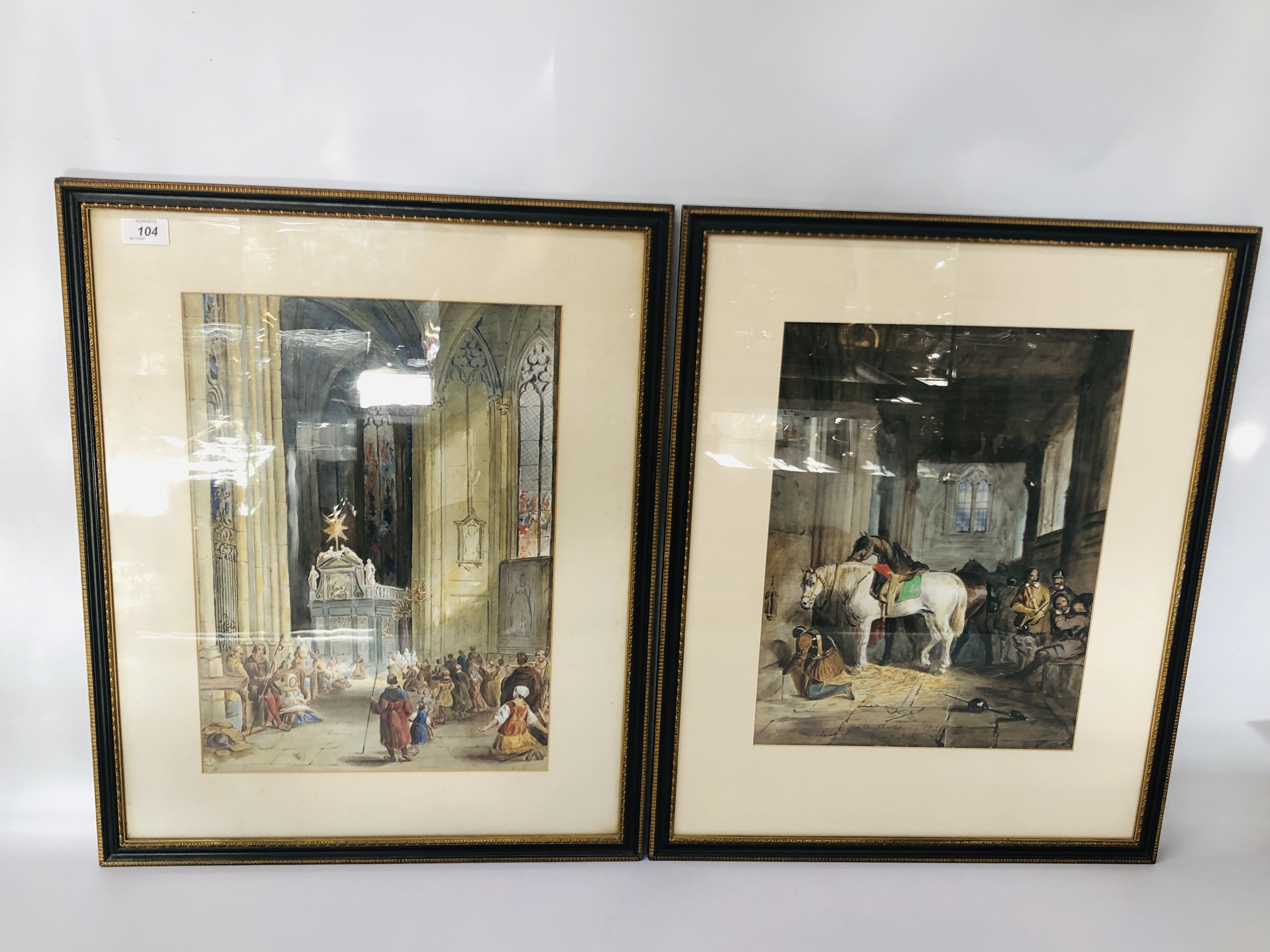 2 FRAMED WATERCOLOURS COLOGNE CATHEDRAL INTERIOR SCENE 45CM X 32CM AND STABLE SCENE 42CM X 32CM - Image 2 of 11