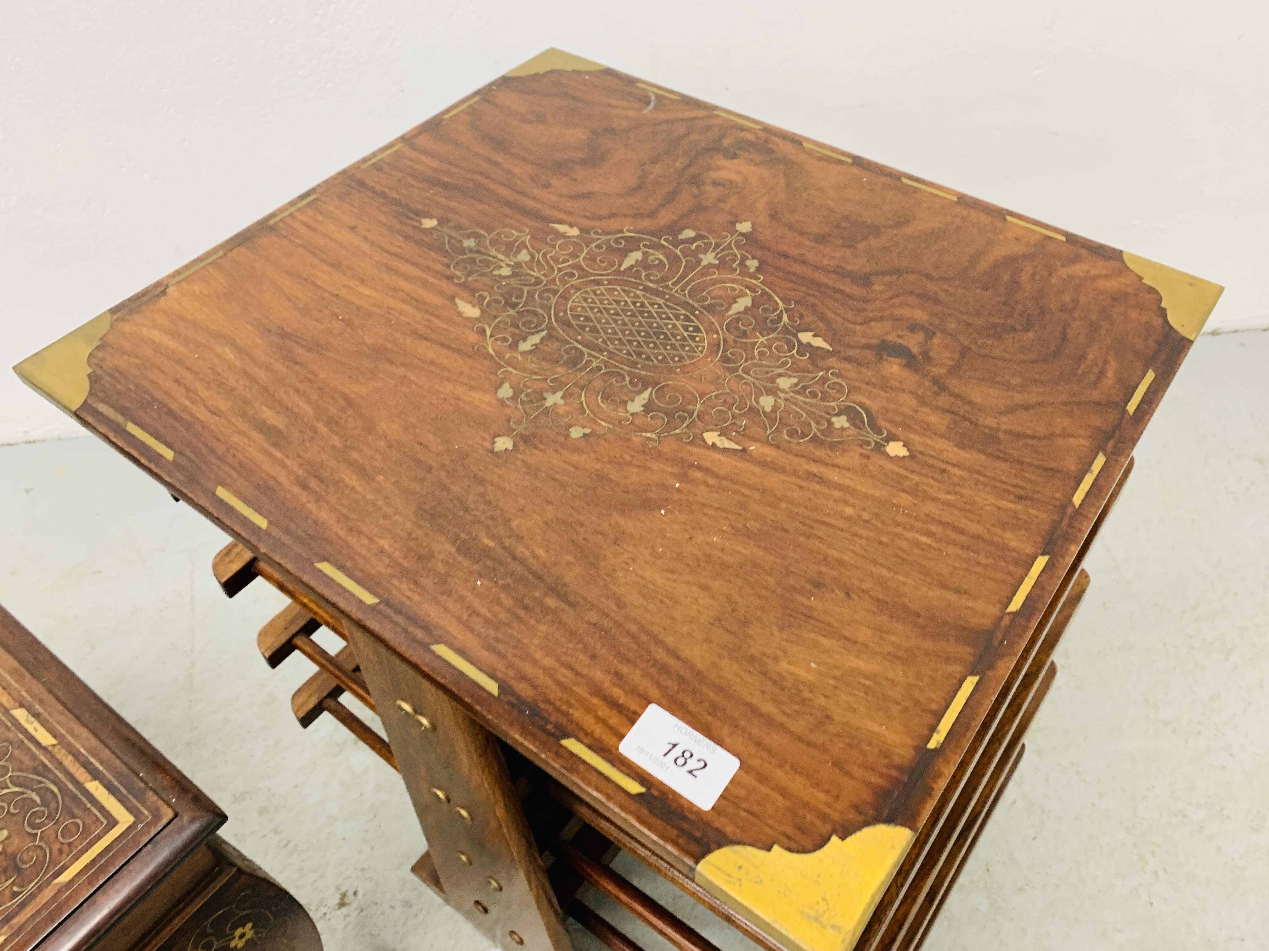 ORIENTAL DESIGN HARDWOOD OCCASIONAL TABLE WITH BRASS INLAY DETAIL ALONG WITH A MATCHING MAGAZINE - Image 5 of 7