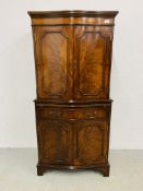 REPRODUCTION MAHOGANY FINISH 4 DOOR, 1 DRAWER DRINKS CABINET - W 72CM. D 44CM. H 151CM.