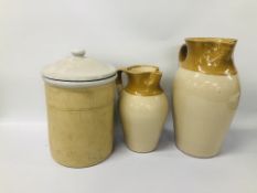 2 X VINTAGE GRADUATED STONEWARE JUGS - H 41.5CM. + H 31.5CM.