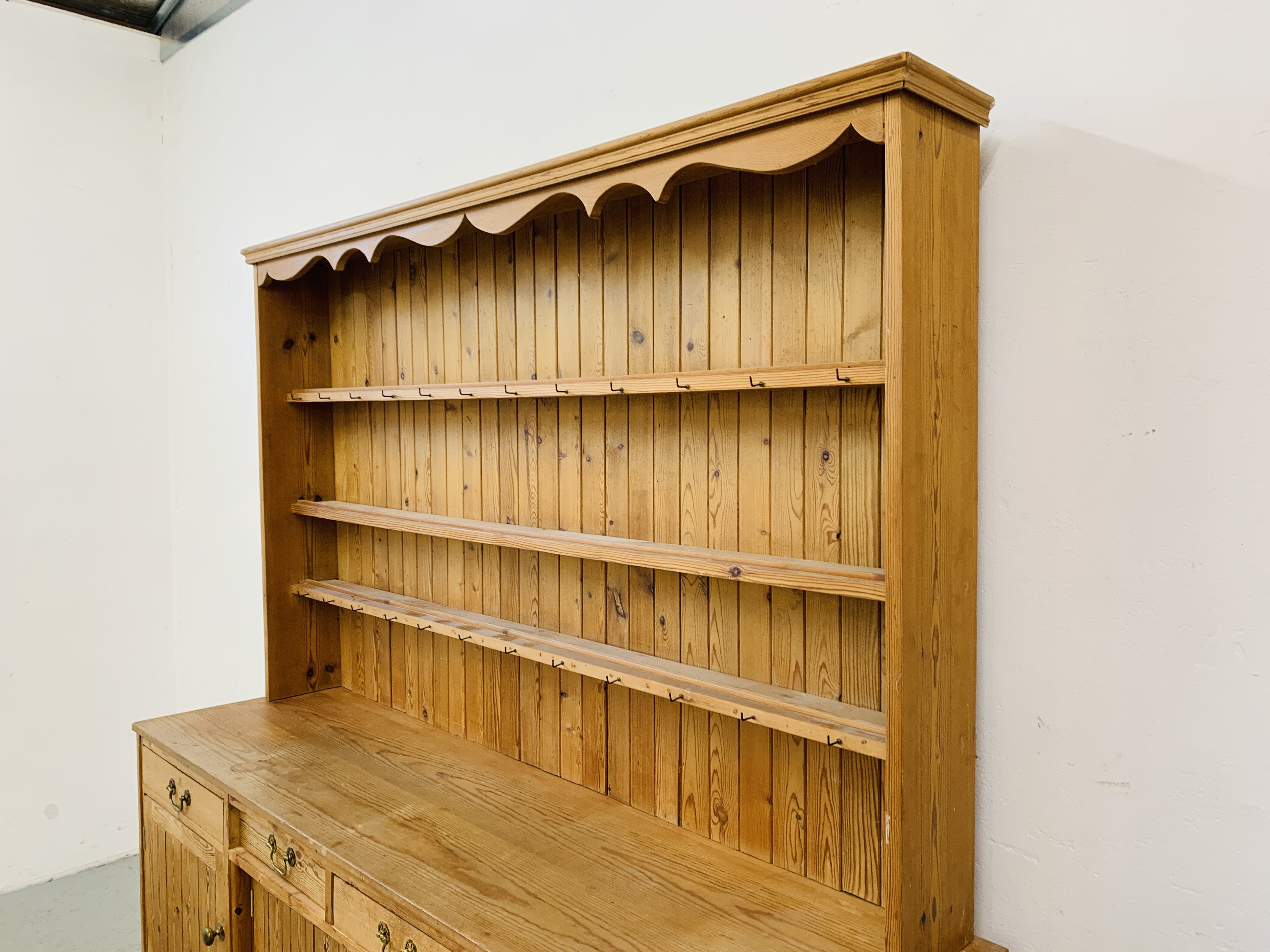 WAXED PINE 4 DRAWER 4 DOOR DRESSER - W 186CM. D 50CM. H 197CM. - Image 3 of 12