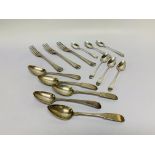 A PAIR OF BEAD AND SHELL SILVER TABLE FORKS, ALONG WITH A THREAD AND SHELL SILVER TABLE FORK,