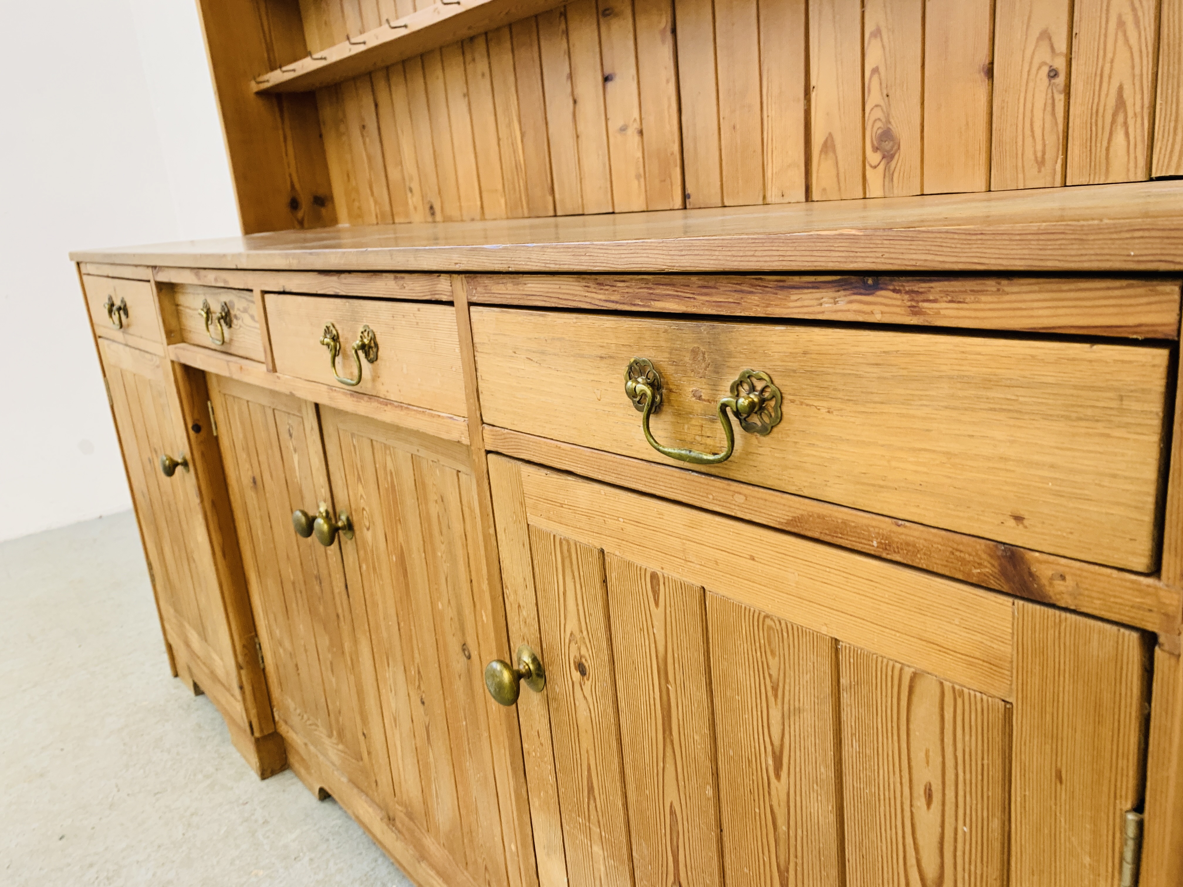 WAXED PINE 4 DRAWER 4 DOOR DRESSER - W 186CM. D 50CM. H 197CM. - Image 8 of 12