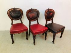 3 PERIOD MAHOGANY BALLOON BACK CHAIRS, SHIELD DESIGN,