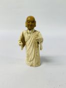 ANTIQUE ORIENTAL CARVED BONE FIGURE IN TRADITIONAL DRESS H 13.