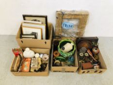 3 X BOXES OF ASSORTED SUNDRIES AND COLLECTABLE'S TO INCLUDE MAJOLICA STYLE PLANT POT,