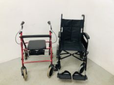 INVACARE WHEELCHAIR AND A ROMA MOBILITY WALKER