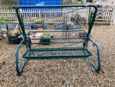 A GREEN FINISH GARDEN SWING SEAT FRAME (NO CUSHIONS OR CANOPY)