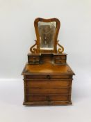 ANTIQUE MAHOGANY APPRENTICE PIECE JEWELLERY BOX FASHIONED IN THE FORM OF A VICTORIAN MINATURE