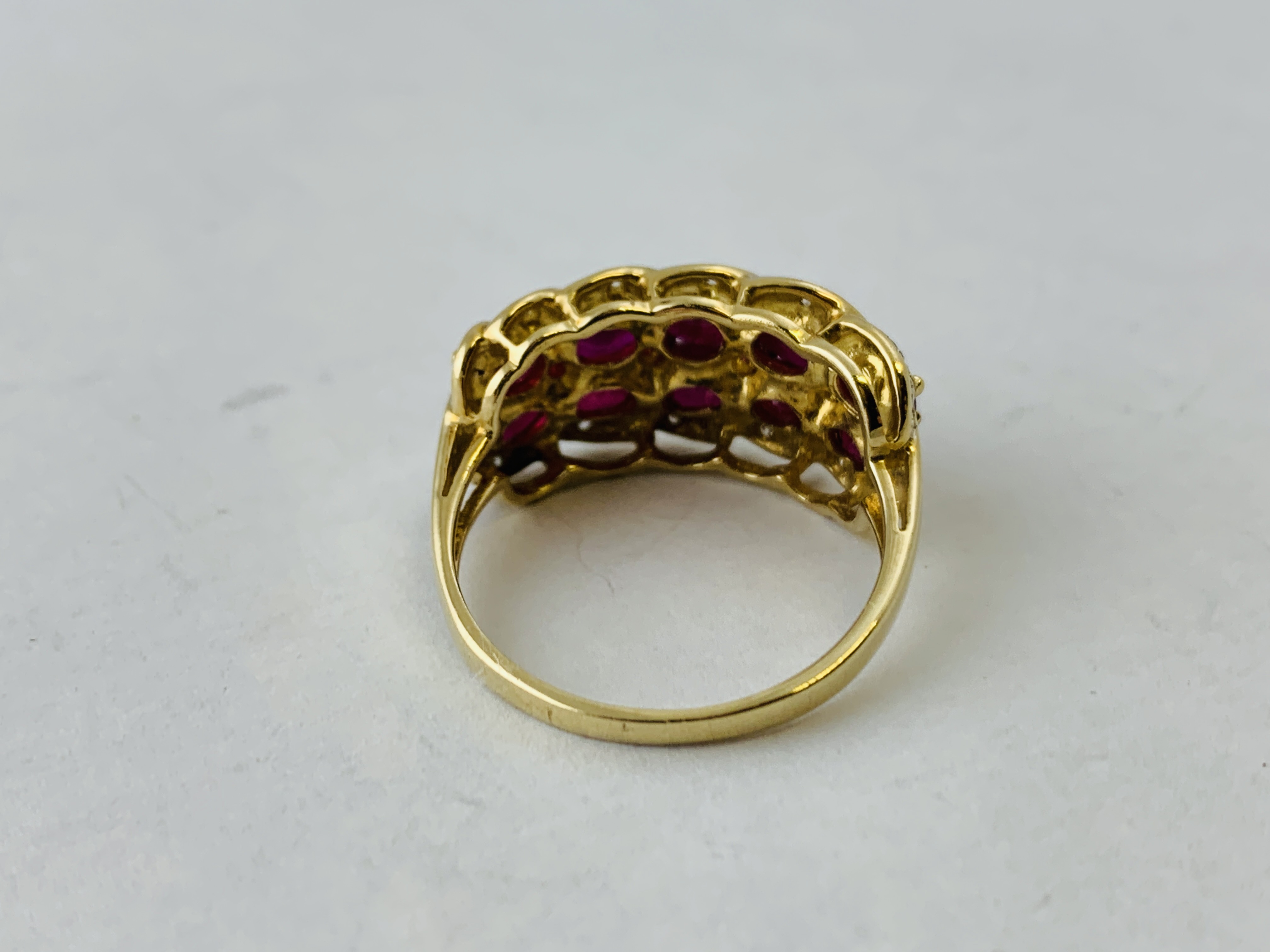 LADIES 9CT GOLD RUBY AND DIAMOND RING THE 10 PRINCIPLE RUBY'S SURROUNDED BY DIAMOND CHIPS SIZE Q/R - Image 6 of 7