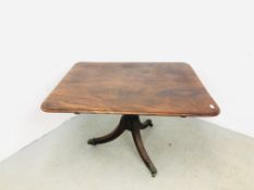 A WILLIAM IV MAHOGANY PEDESTAL DINING TABLE WITH SQUARE TOP W 100CM, D 120CM,