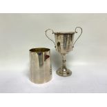 2 SILVER SAILING TROPHY CUPS, ONE CYLINDRICAL WITH ENAMEL ROYAL INSIGNIA,