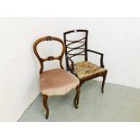 EDWARDIAN INLAID BEDROOM CHAIR ALONG WITH A BALLOON BACK CHAIR