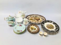 9 PIECES OF ROYAL CROWN DERBY "POSIES" (7 SIDE PLATES ONE HAVING SMALL CHIP AND SCRATCH, CREAM JUG,