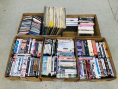 3 X BOXES OF ASSORTED DVD'S, 2 X BOXES CONTAINING CDS, VIDEOS AND VARIOUS RECORDS ETC.
