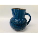 VINTAGE BLUE GLAZED TERRACOTTA JUG INSCRIPTION "WORDS & FIGURES ARE EASILY CHANGED BUT ACTIONS WITH