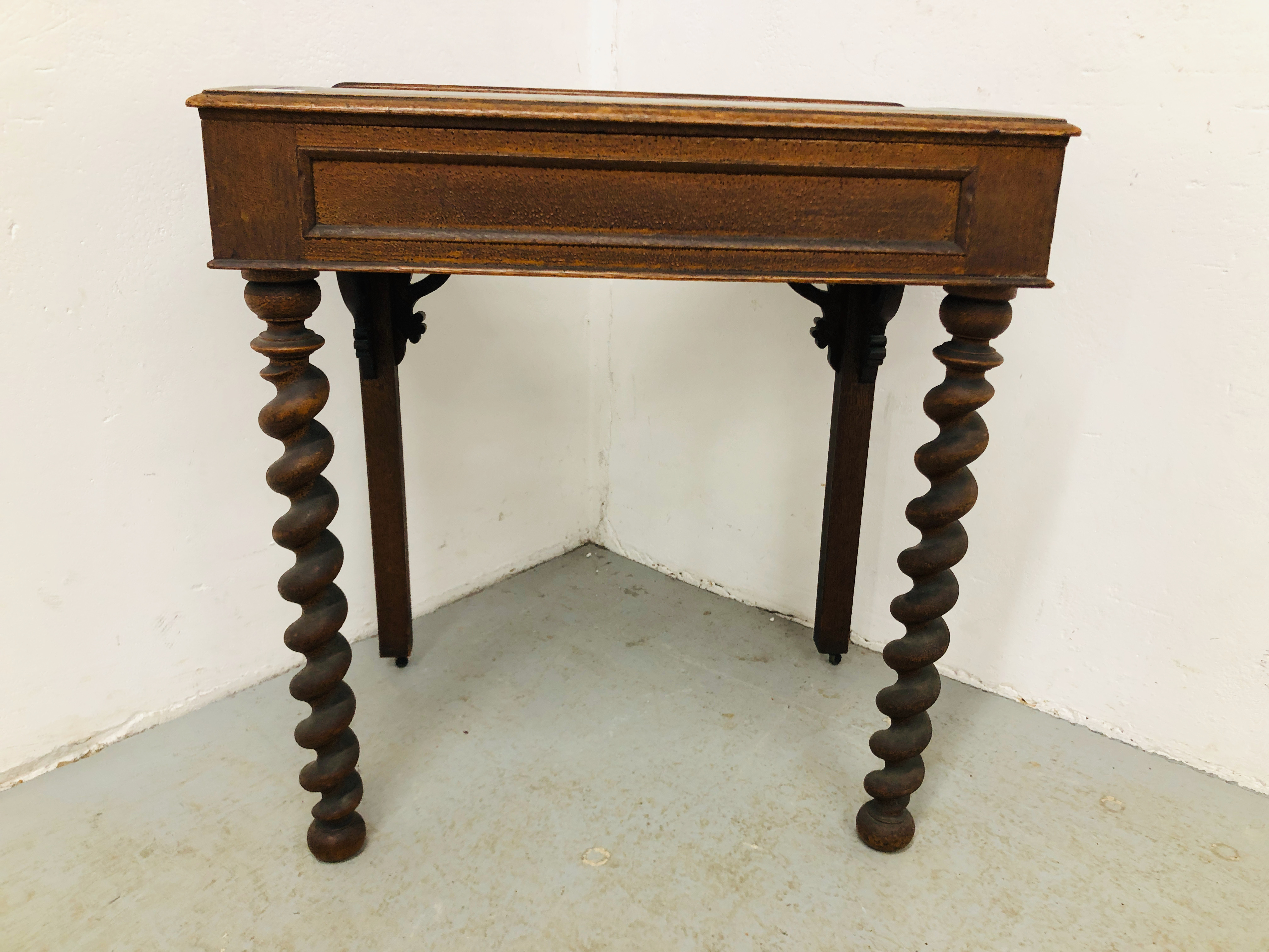 A VICTORIAN WRITING TABLE STANDING ON BARLEY TWIST LEGS, - Image 3 of 8