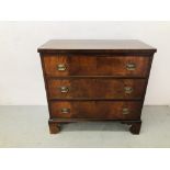 VINTAGE MAHOGANY 3 DRAWER CHEST WITH BRASS HANDLES W 89CM, D 43CM,