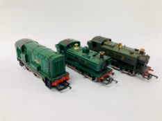 3 X HORNBY 00 GAUGE LOCOMOTIVES TO INCLUDE GREAT WESTERN RAILWAY AND BRITISH RAILWAY